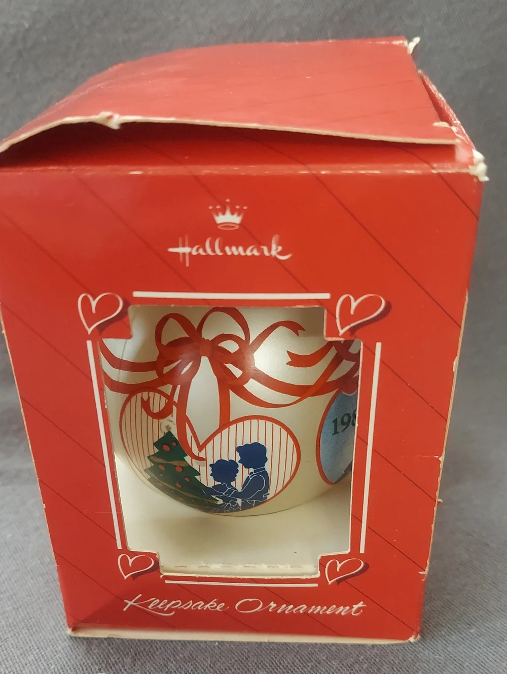 Vintage Hallmark glass ornament labeled 'First Christmas Together 1985